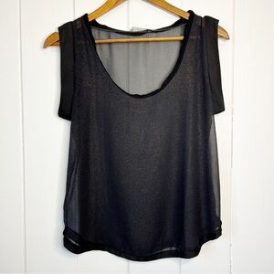 Guess Black with Gold Sparkle Sheer Scoop Neck Top. Size XS.